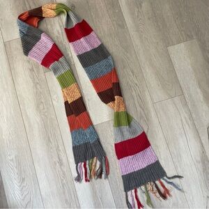 Rainbow Striped Scarf ramie cotton knit one size colorful eclectic 90s vintage